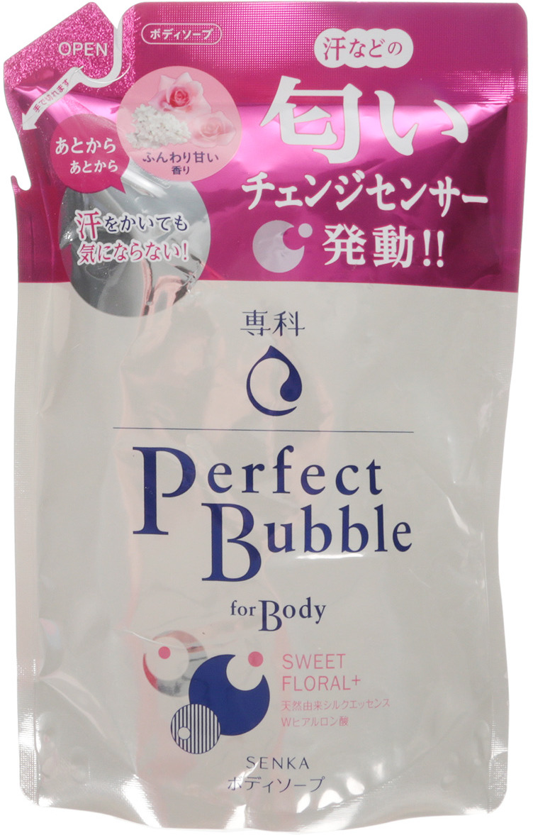 фото Shiseido "Senka Perfect Bubble" Дезодорирующий гель для душа с эффектом увлажнения с гиалуроновой кислотой со сладким цветочным ароматом, 350 мл