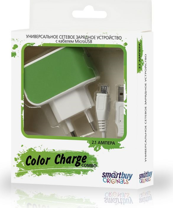 фото Сетевое зарядное устройство SmartBuy Color Charge Combo SBP-8015 + кабель MicroUSB, 2А, зеленый