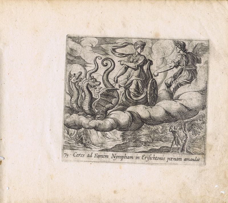 Гравюра Антонио Темпеста Метаморфозы. Церера насылает голод на Эрисихтона. Офорт. Нидерланды, Амстердам, 1606 год