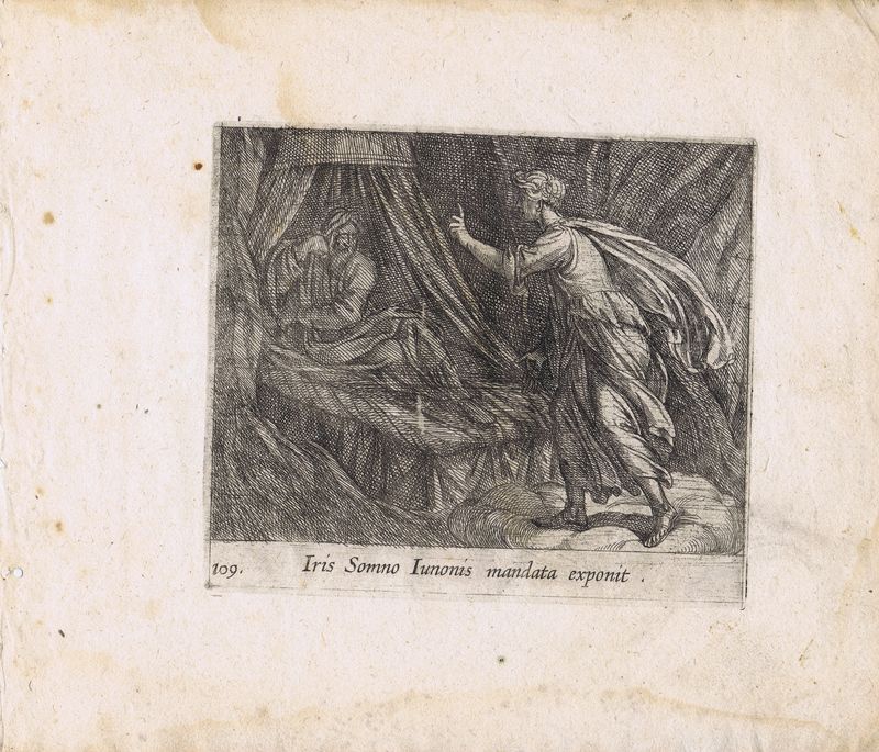 фото Гравюра Антонио Темпеста Метаморфозы. Ирида передаёт Сну заповеди Юноны. Офорт. Нидерланды, Амстердам, 1606 год