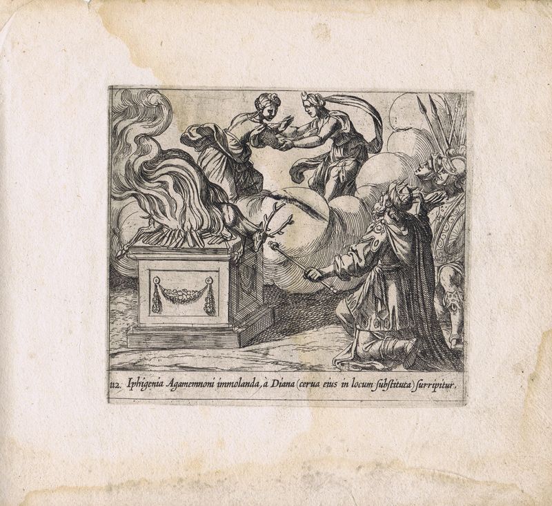 Гравюра Антонио Темпеста Метаморфозы. Жертвоприношение Ифигении Агамемнону. Офорт. Нидерланды, Амстердам, 1606 год