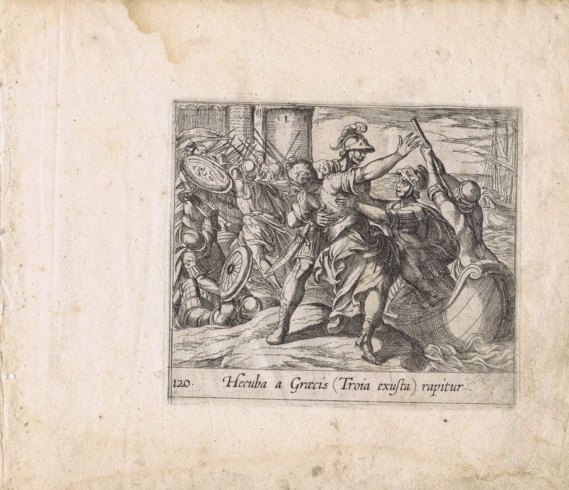 фото Гравюра Антонио Темпеста Метаморфозы. Греки забирают Гекубу после гибели Трои. Офорт. Нидерланды, Амстердам, 1606 год