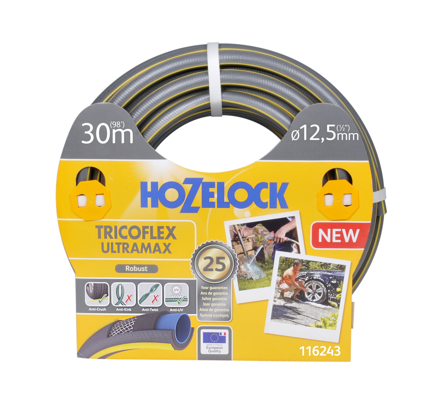 фото Шланг поливочный Hozelock "Tricoflex Ultramax" 116243, 1/2" 30 м, серый, желтый