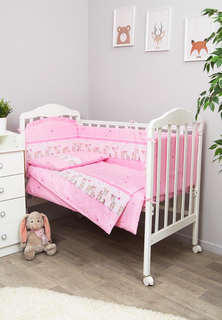 Комплект белья для новорожденных Сонный гномик Оленята, розовый