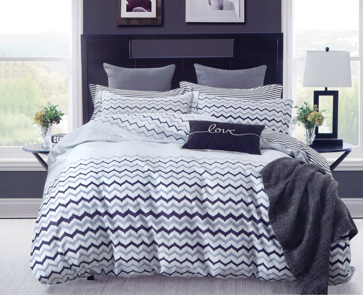 Комплект постельного белья Дом Текстиля SULYAN Лайт, черный, голубой, серый, светло-серый, белый
