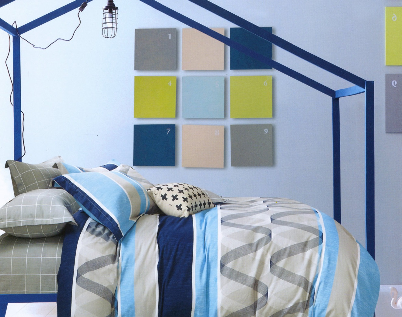 Комплект постельного белья Дом Текстиля SULYAN Тайлер, белый, синий, темно-синий, голубой, серый
