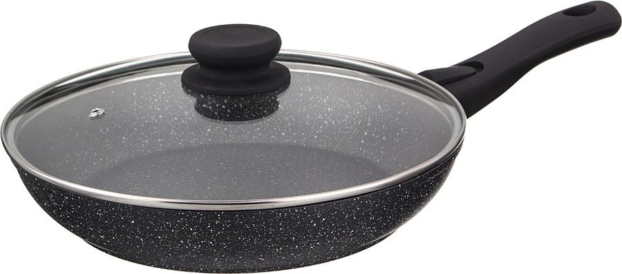 Сковорода Agness Black Marble, с антипригарным покрытием и крышкой, 918-128, черный, диаметр 26 см