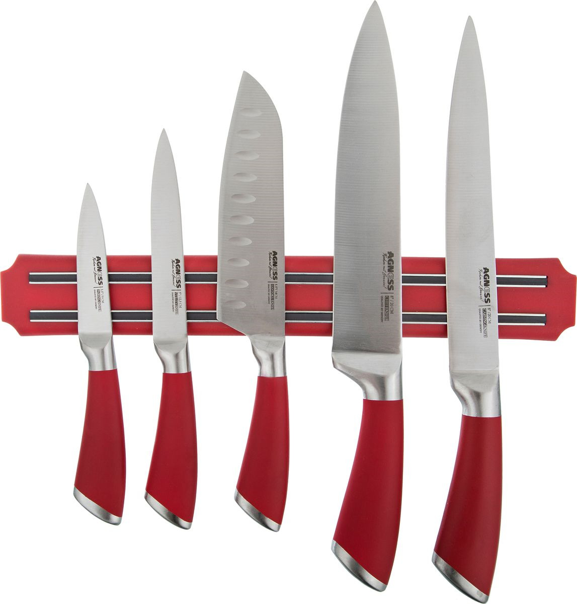 фото Набор ножей Agness, с магнитным держателем, 911-040, красный, 6 предметов