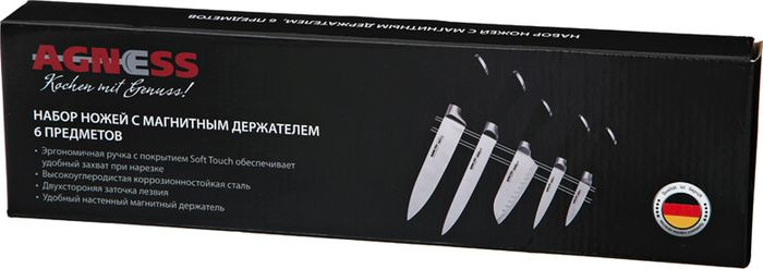 фото Набор ножей Agness, с магнитным держателем, 911-040, красный, 6 предметов