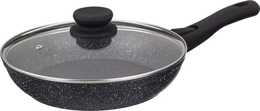 Сковорода Agness Black Marble, с антипригарным покрытием и крышкой, 918-127, черный, диаметр 24 см