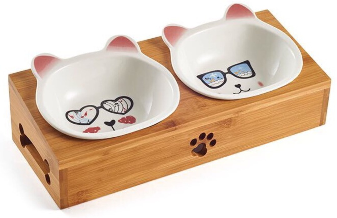 Миска для животных Pug & Pets на бамбуковой подставке для кошек и собак 