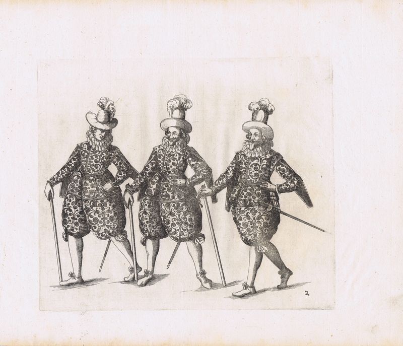 Гравюра Бальтазар Кюхлер Три рыцаря. Офорт. Германия, Штутгарт, 1611 год