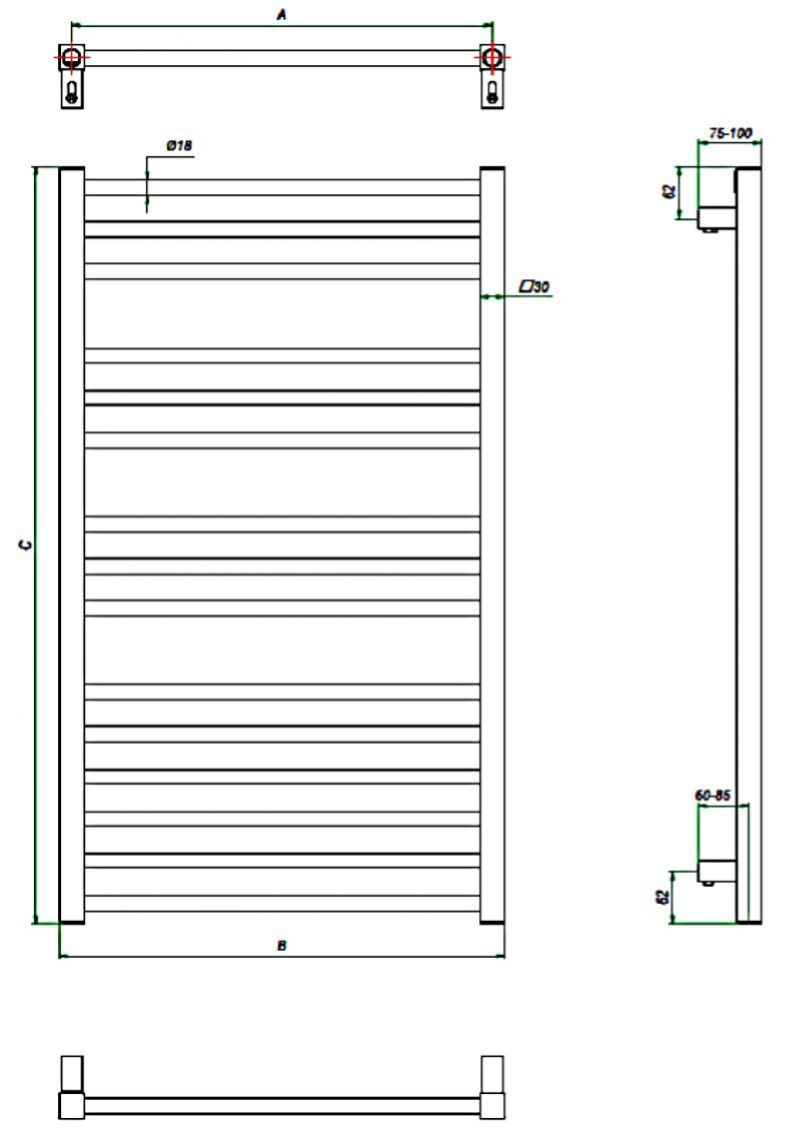 фото Полотенцесушитель Grota Classic 480x600 хром водяной + уголки, серебристый