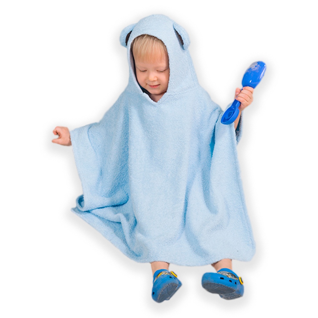 фото Полотенце детское BabyBunny Полотенце пончо мишка, L, голубой