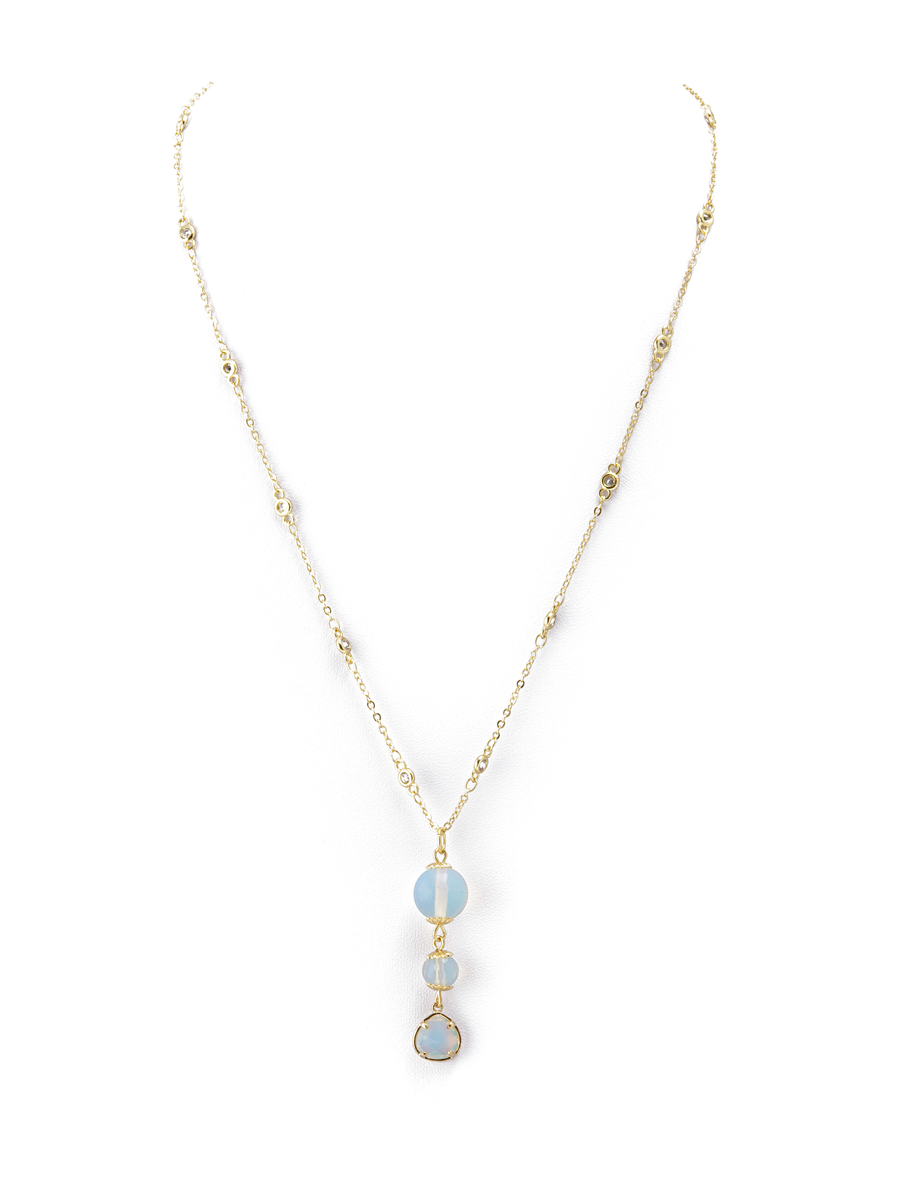 фото Колье/ожерелье бижутерное ЖемАрт с418-58, Бижутерный сплав, Фианит, Лунный камень, голубой, золотой