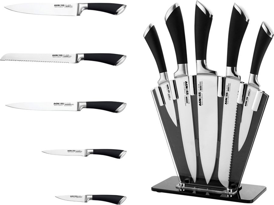 фото Набор ножей Agness, на подставке, 911-002, черный, 6 предметов