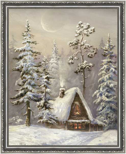 фото Картина Экорамка Дом в зимнем лесу 47x57 см