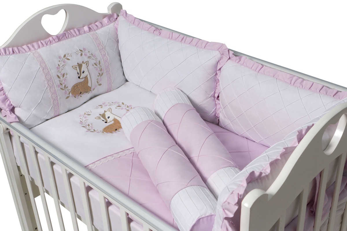 фото Комплект в кроватку Ma Licorne  Bambi с валиками 11 предметов, розовый