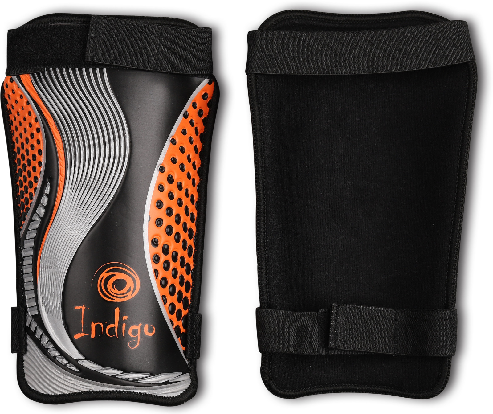Щитки футбольные Indigo, с дополнительным покрытием, 1253, черный, оранжевый, размер XS