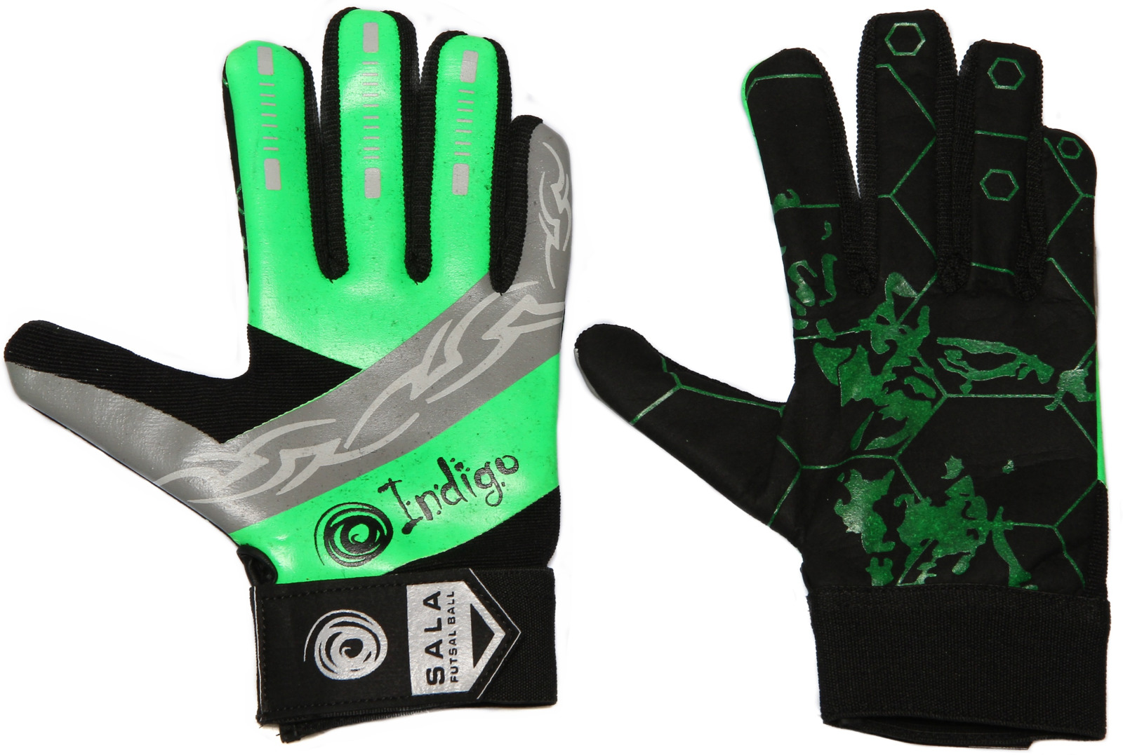 Перчатки вратарские для футзала Indigo, 200022, зеленый, черный, размер 6
