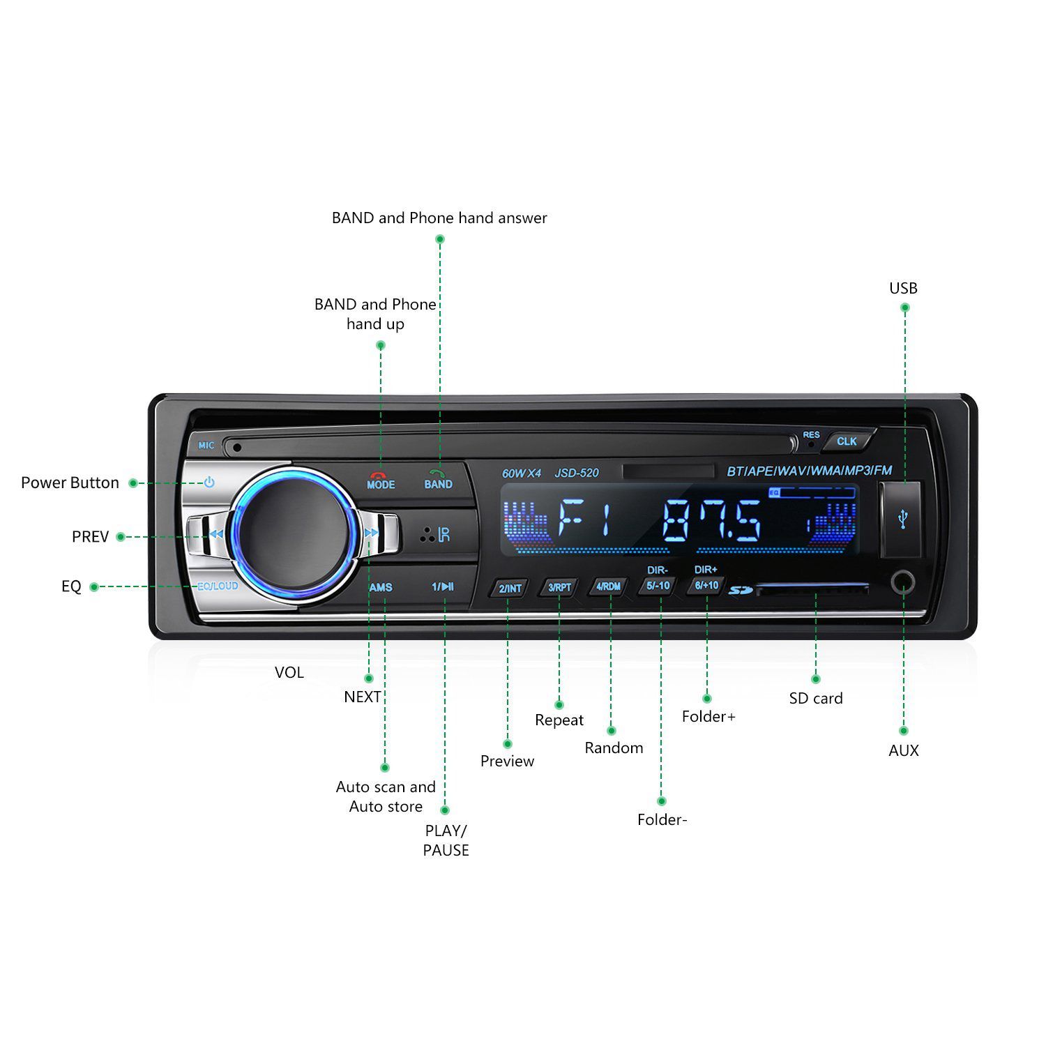 фото Радиоприемник JSD Автомагнитола с FM-приемником и MP3-плеером, черный