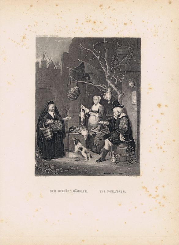 фото Гравюра Томас Хивуд Торговка птицей. Офорт. США, Бостон, 1873 год