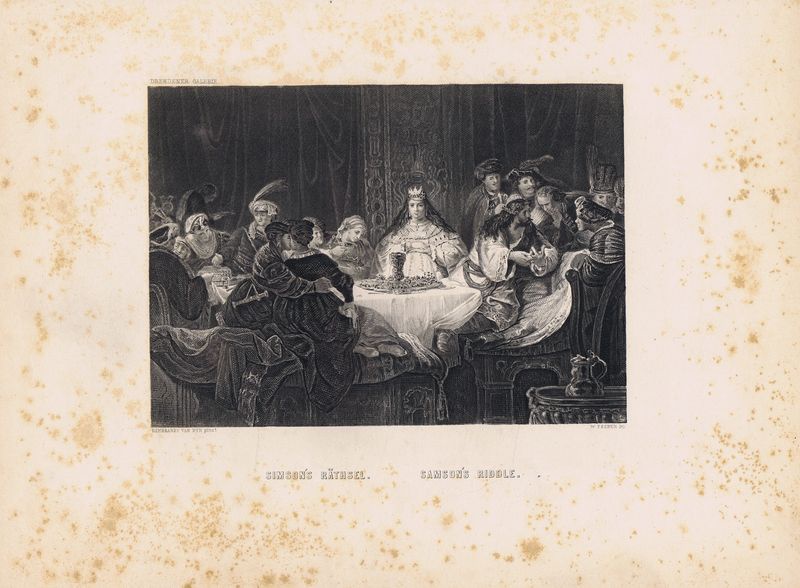 фото Гравюра Уильям Френч Загадка Самсона. Офорт. США, Бостон, 1873 год