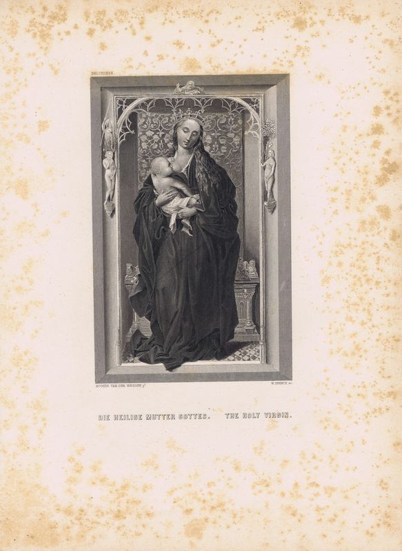фото Гравюра Уильям Френч Святая Дева Мария с младенцем. Офорт. США, Бостон, 1873 год