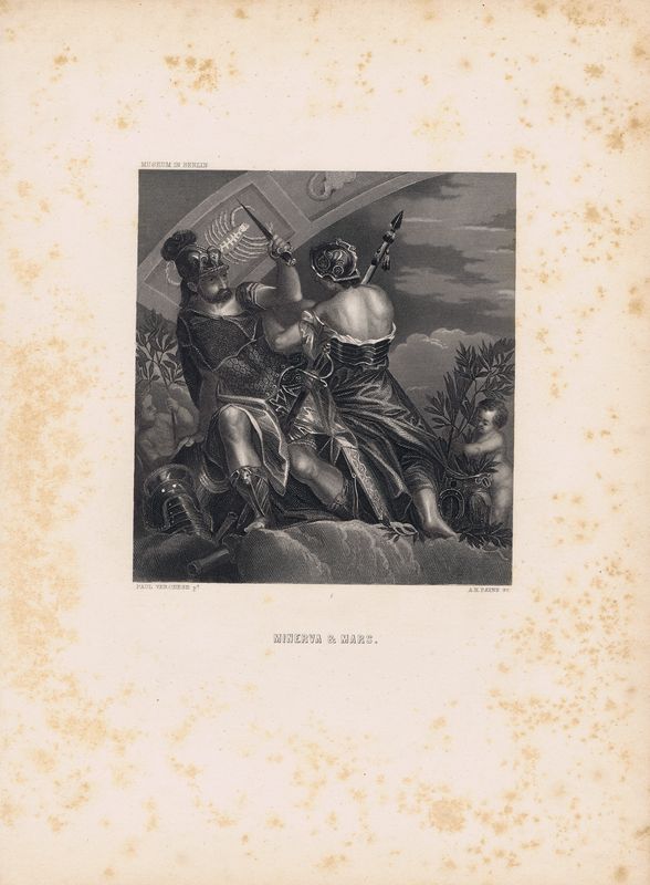 Гравюра Альберт Генри Пейн Минерва и Марс. Офорт. США, Бостон, 1873 год