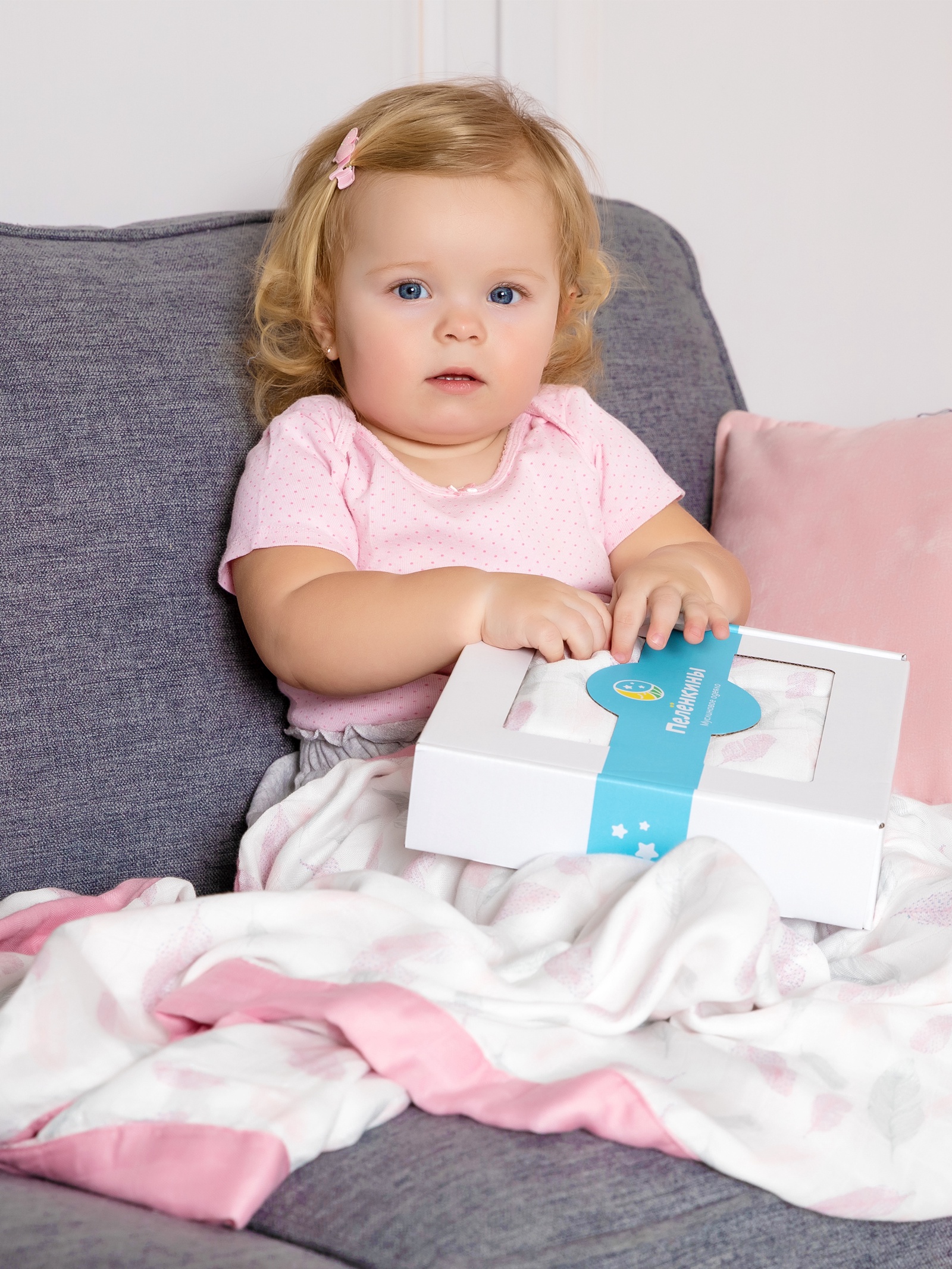 фото Одеяло детское Пелёнкины Муслиновое одеяло Розовые перышки