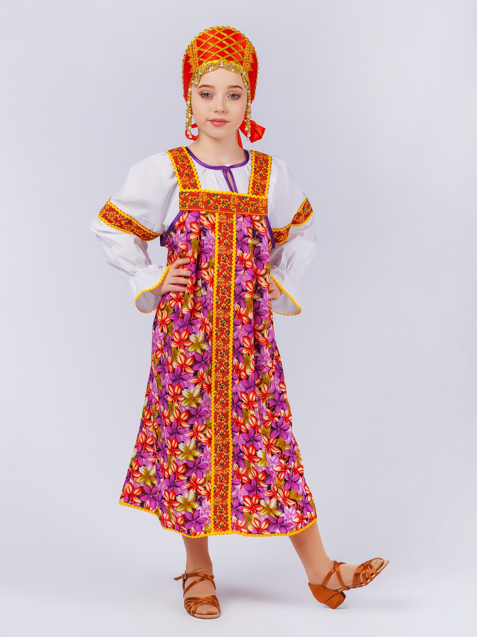 Карнавальный костюм Gala-Вальс сарафан цветной, сиреневый, белый