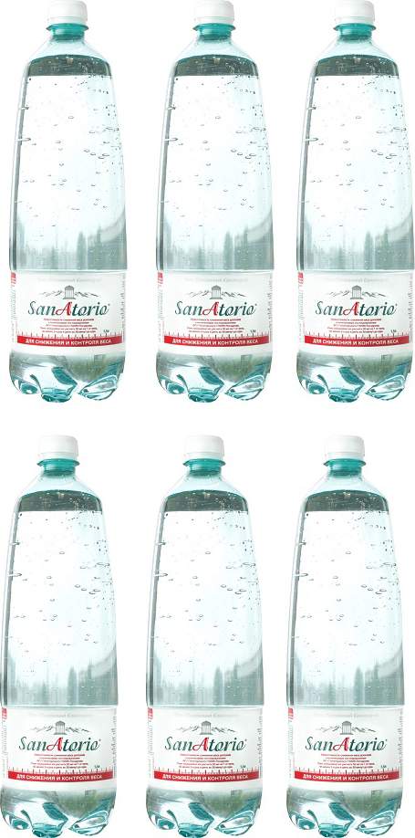 Вода минеральная Санаторио, питьевая лечебно-столовая газированная, 6 шт по 1,5 л