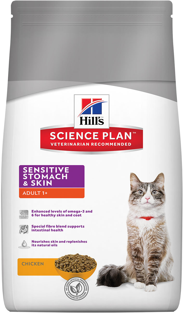 фото Корм сухой для кошек Hill's Science Plan Sensitive Stomach & Skin, для здоровья кожи и пищеварения, с курицей, 5 кг