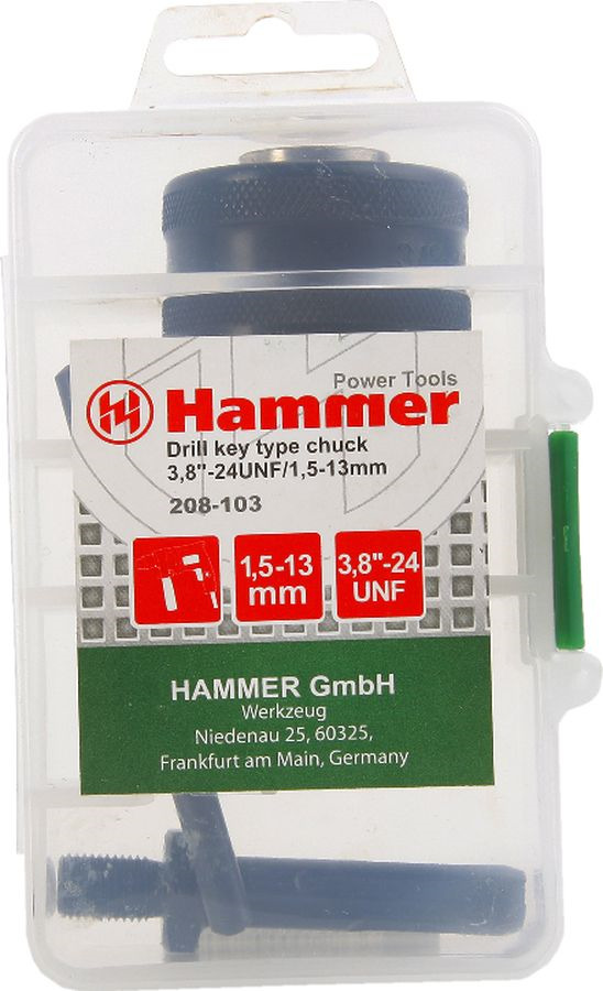 фото Патрон Hammer Flex 208-103, CH-1 3,8''-24UNF 1,5-13мм + переходник SDS+