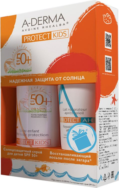 фото Набор косметики для ухода за кожей A-Derma Protect Солнцезащитный спрей для детей, SPF 50+, 200 мл + Восстанавливающий лосьон после загара, 100 мл