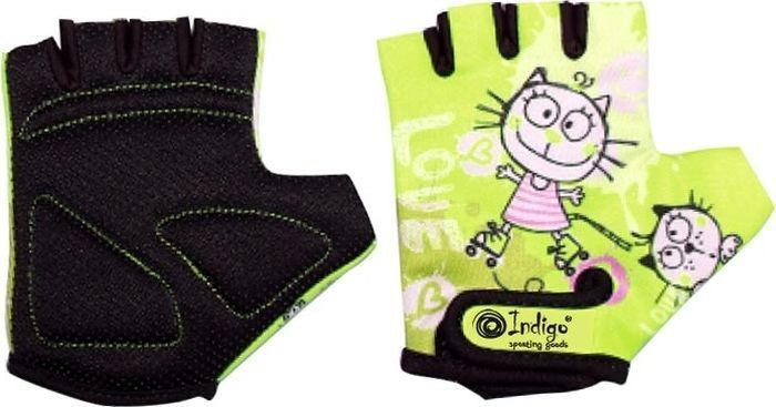 Велоперчатки детские Indigo Котик, SB-01-8875, зеленый, размер 2XS