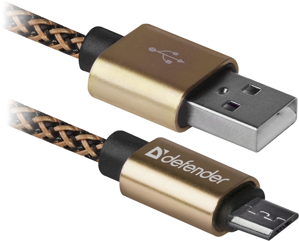 фото USB кабель DEFENDER USB08-03T PRO USB2.0 Золотой, AM-MicroBM, 1m, 2.1A