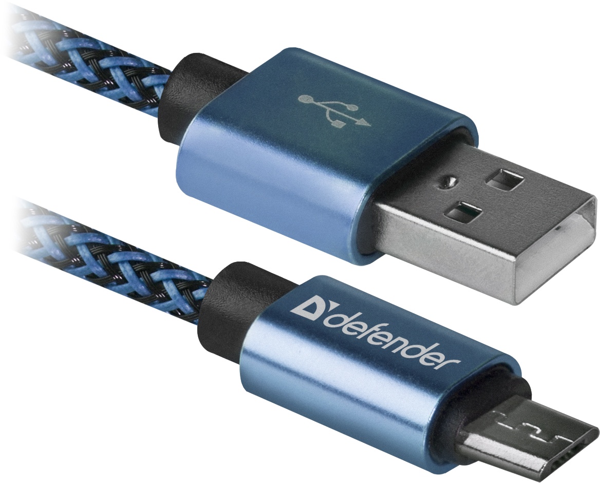 фото USB кабель Defender USB08-03T PRO USB2.0 Синий, AM-MicroBM, 1m, 2.1A