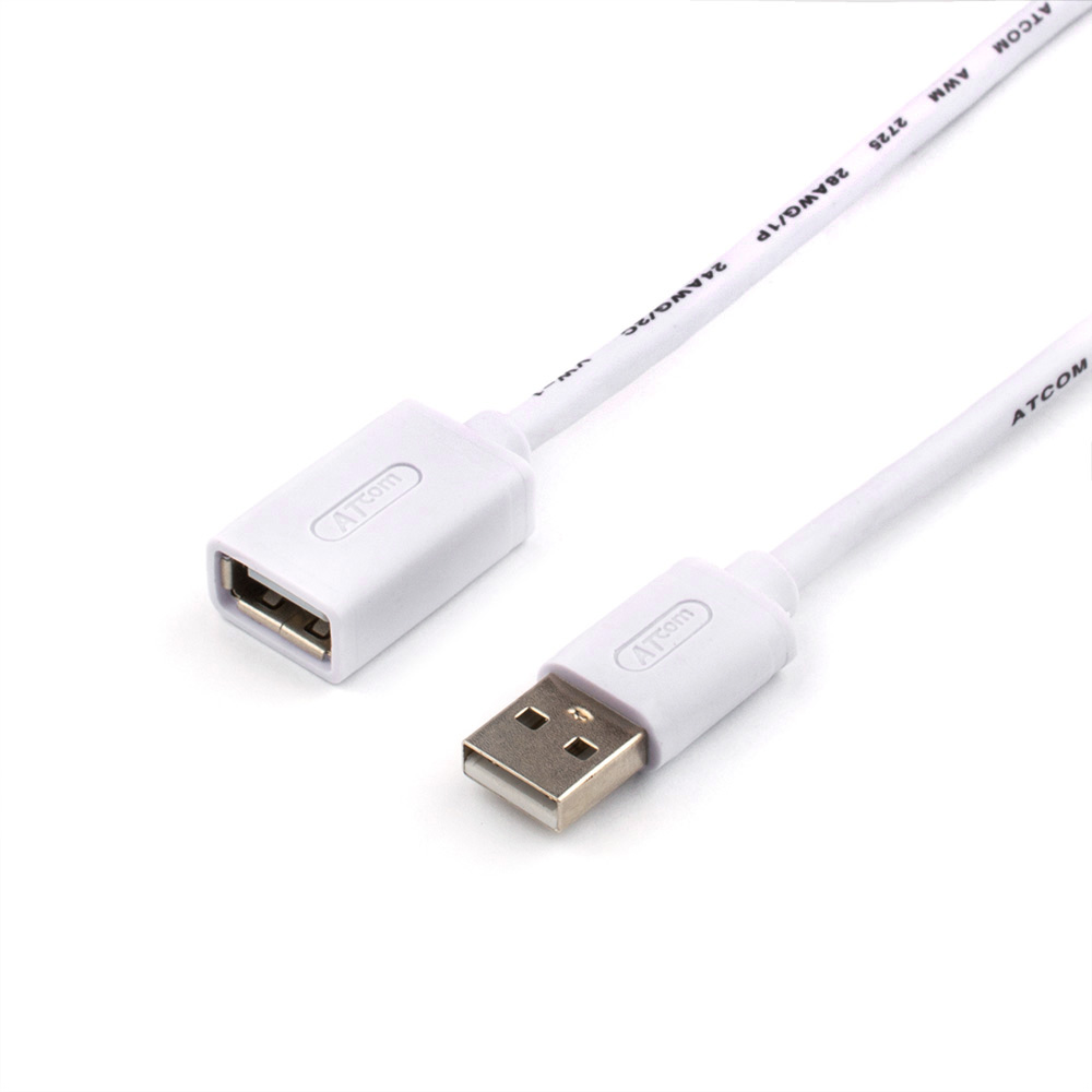Кабель ATcom Удлинитель USB 0.8 метра (Am - Af, белый), белый