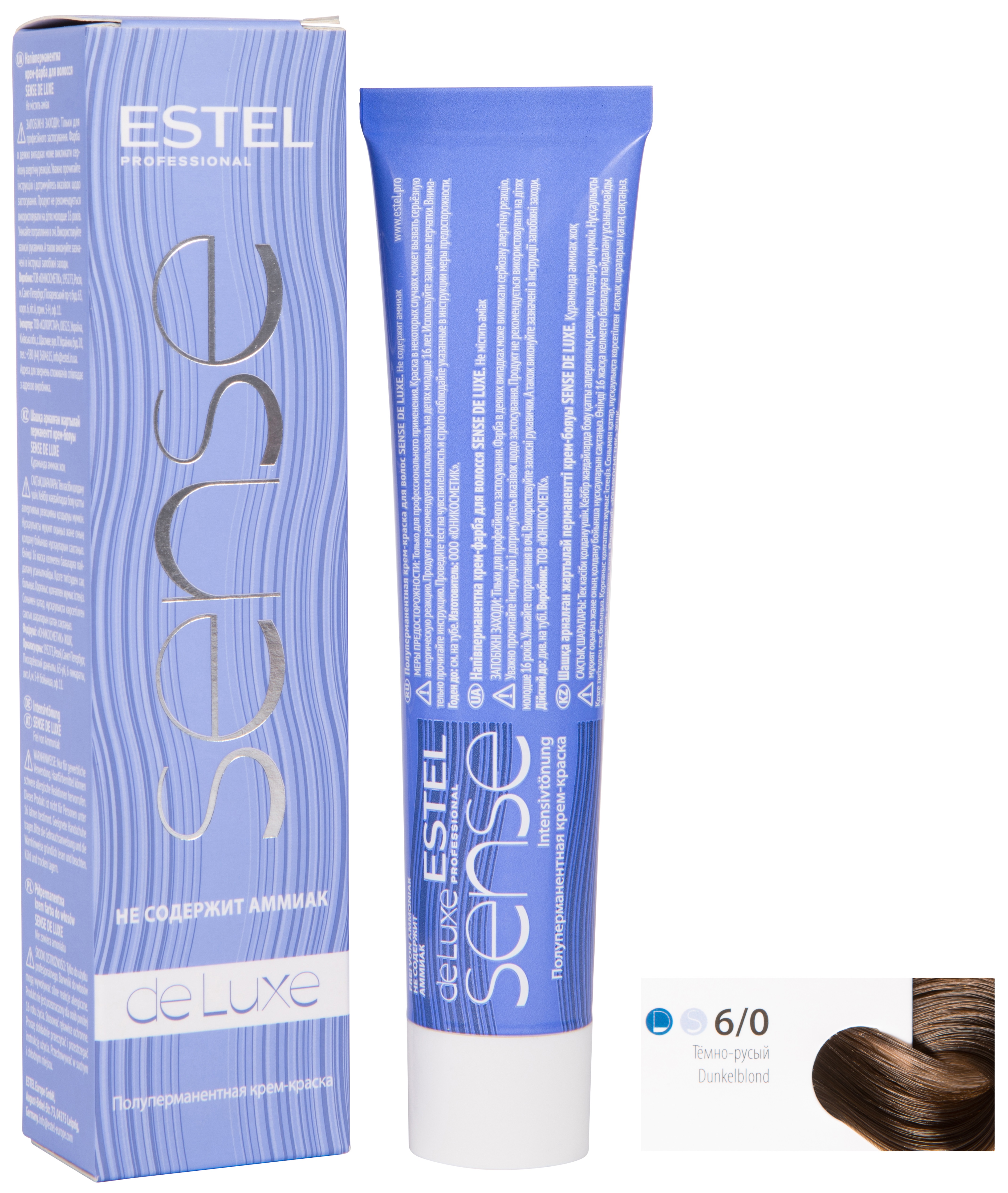 Краска для волос ESTEL PROFESSIONAL 6/0 крем-краска SENSE DE LUXE для окрашивания волос, темно-русый 60 мл