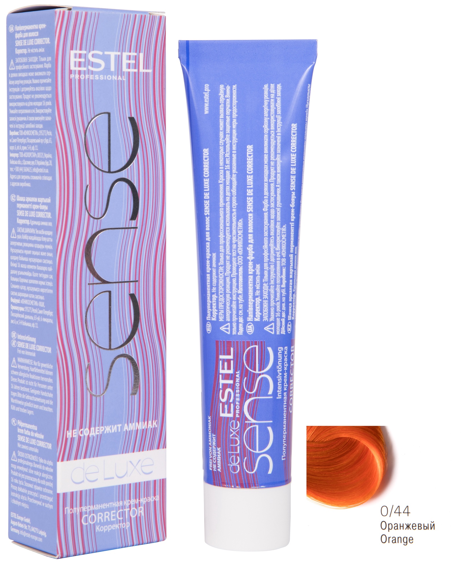 Краска для волос ESTEL PROFESSIONAL 0/44 крем-краска SENSE DE LUXE CORRECTOR для окрашивания волос, оранжевый 60 мл