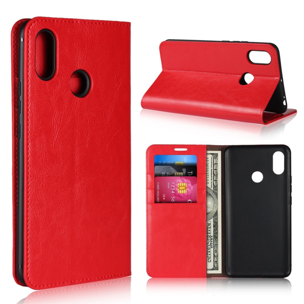Чехол для сотового телефона Мобильная Мода Xiaomi Mi Max 3 Чехол-книжка с подставкой и отделом для карт Crazy Horse, красный