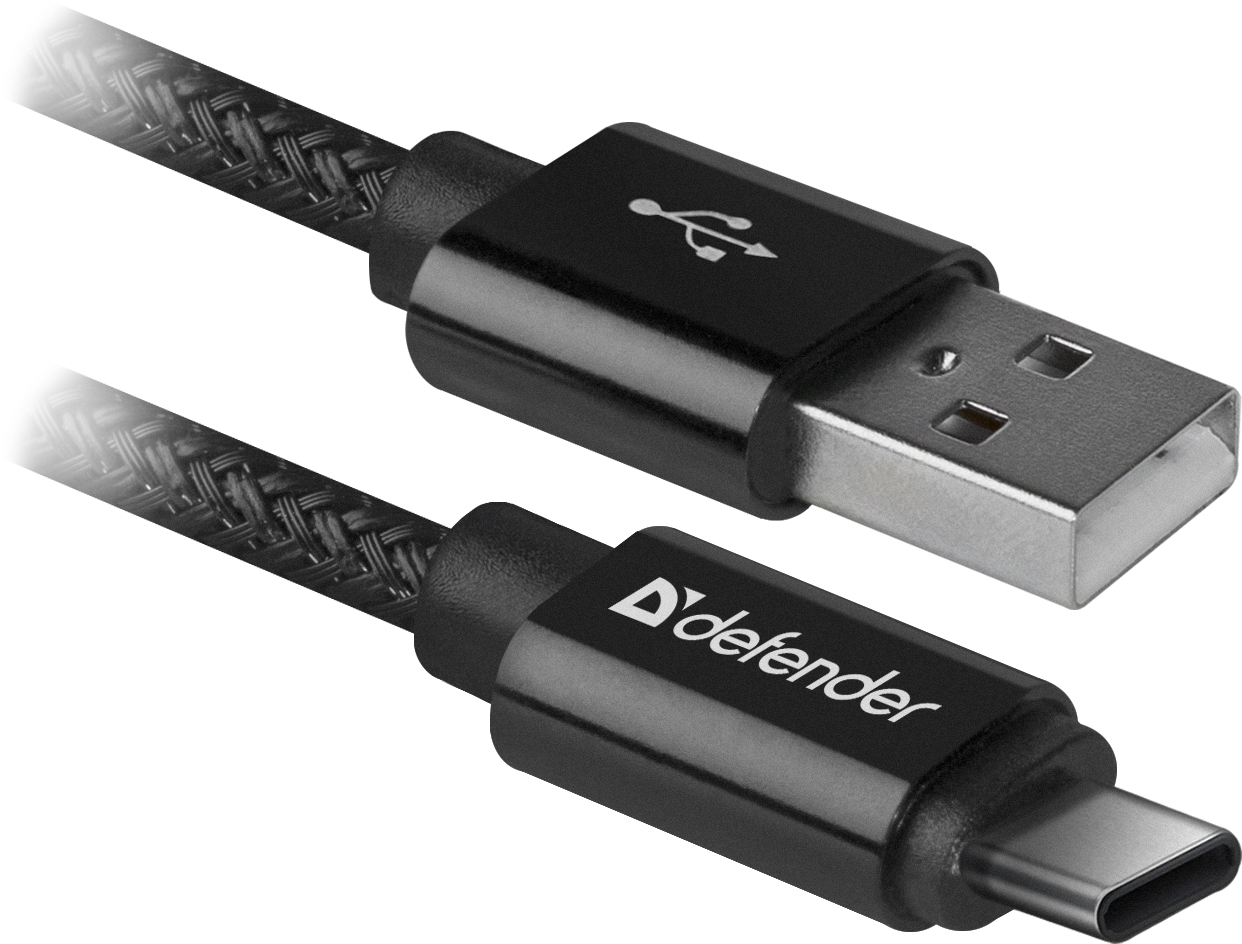 фото USB кабель Defender USB09-03T PRO USB2.0 Черный, AM-Type-C, 1m, 2.1A