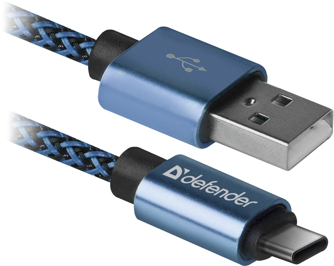 фото USB кабель Defender USB09-03T PRO USB2.0 Синий, AM-Type-C, 1m, 2.1A