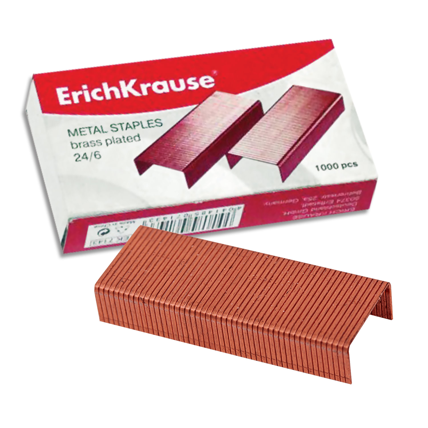 фото Скобы для степлера ERICH KRAUSE № 24/6, 1000 штук, в картонной коробке, медное покрытие, до 20 листов Erichkrause
