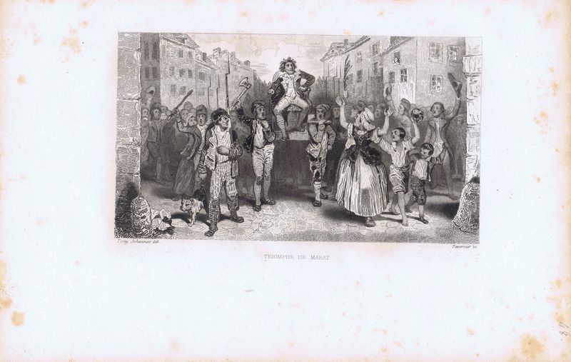 фото Гравюра Пьер Жозеф Тавернье Великая французская революция. Триумф Марата. Офорт. Франция, Париж, 1834 год