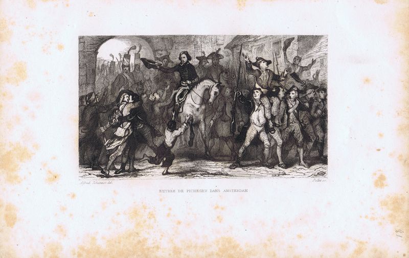 фото Гравюра Виктор Полле Великая французская революция. Генерал Шарль Пишегрю входит в Амстердам. Офорт. Франция, Париж, 1834 год