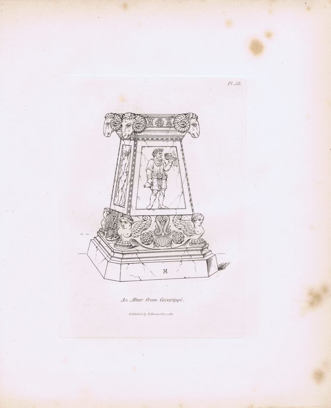 фото Гравюра Генри Мозес Древний (античный) алтарь Кавачеппи. Орнамент. Офорт. Англия, Лондон, 1838 год