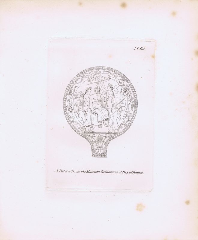 фото Гравюра Генри Мозес Древняя (античная) патера из римского музея 2 . Орнамент. Офорт. Англия, Лондон, 1838 год