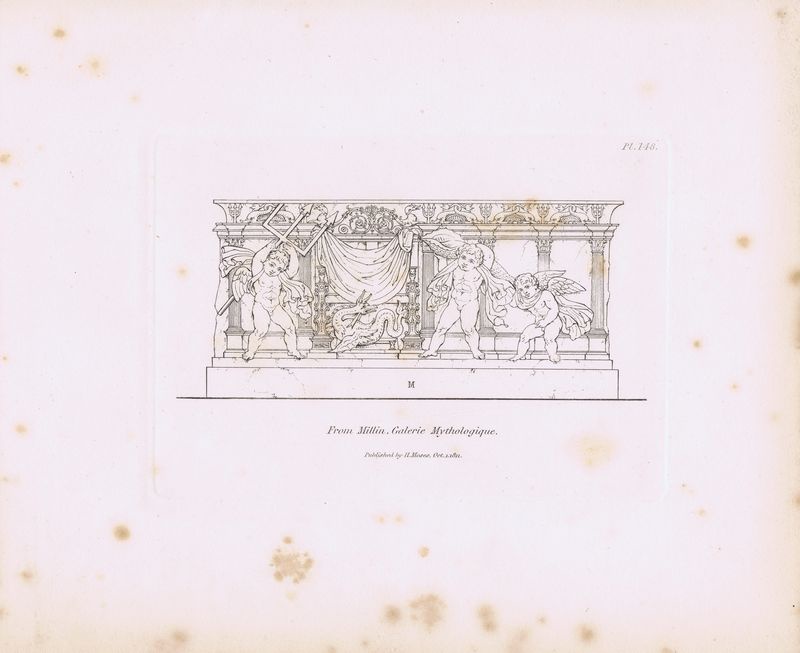 фото Гравюра Генри Мозес Древний (античный) орнамент из `Галереи мифологии` Миллена. Офорт. Англия, Лондон, 1838 год